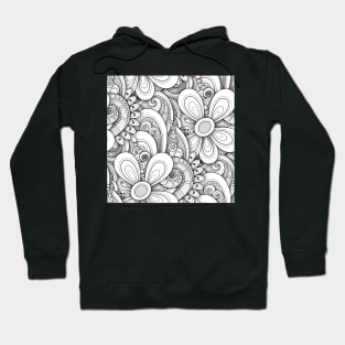 Monochrome Seamless Pattern with Floral Motifs Hoodie